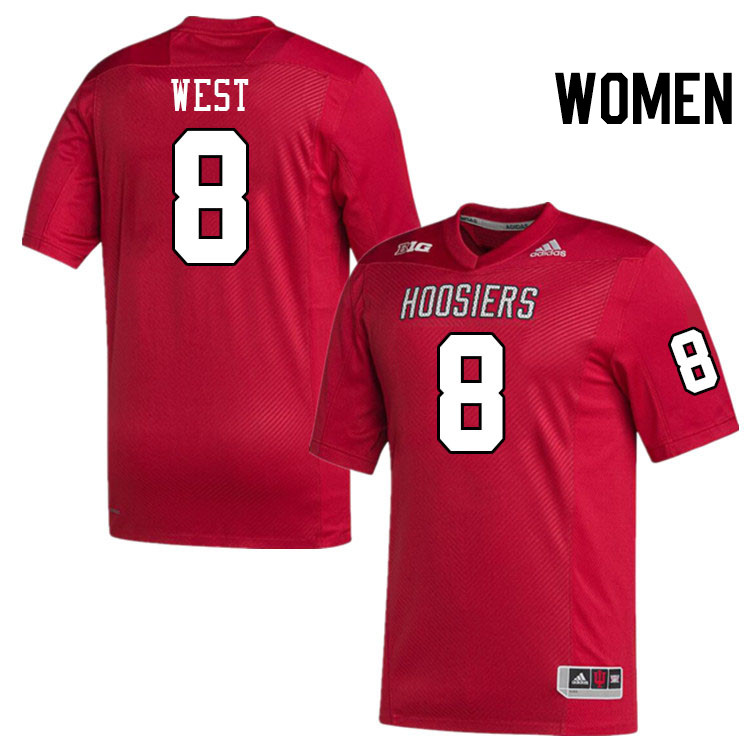 Women #8 CJ West Indiana Hoosiers College Football Jerseys Stitched-Crimson